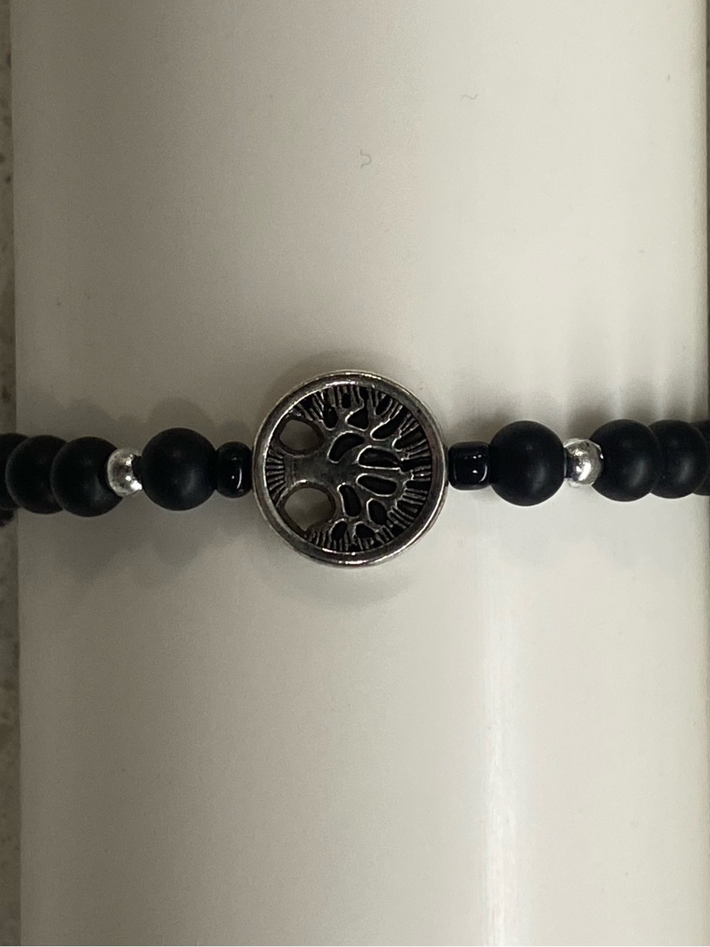 Matte Black Tree of Life Adjustable Macrame Beaded Bracelet